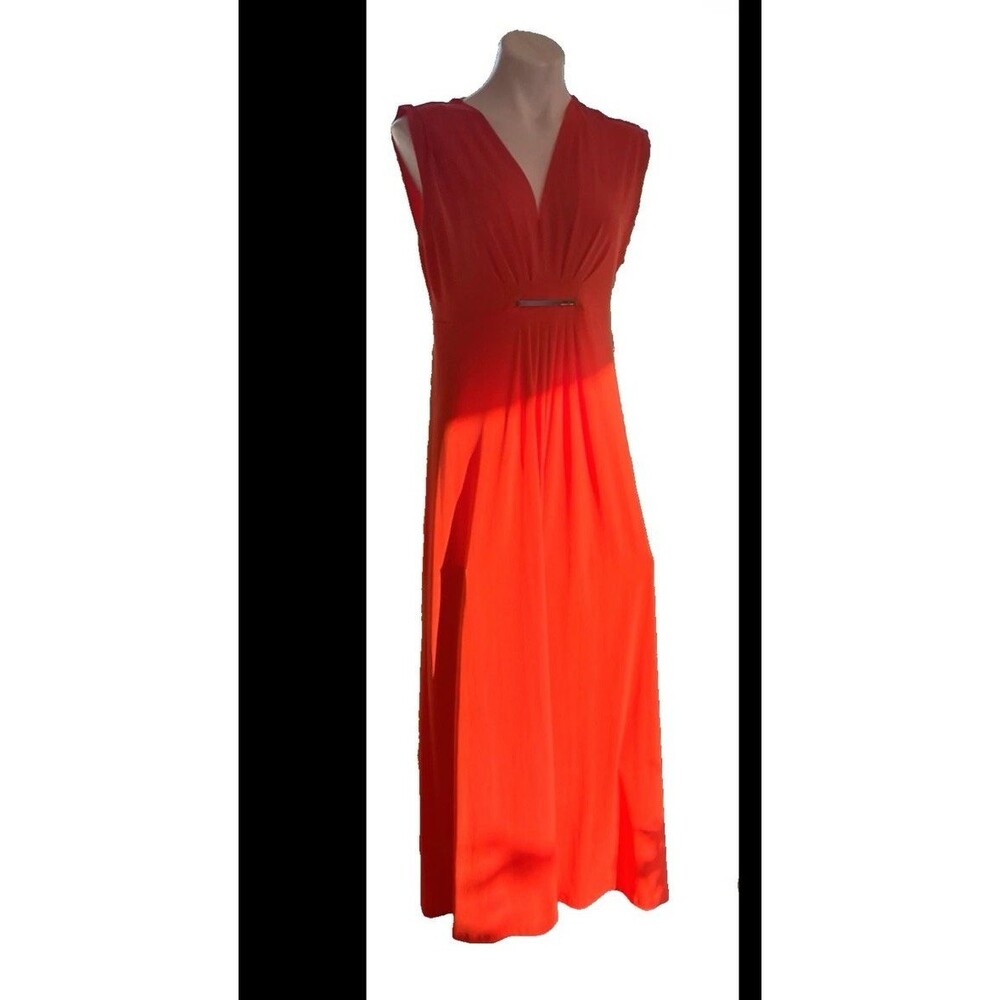 Michael Kors Cherry Tomato Red Dress Womens L Sleeveless V Neck Empire Waist - Picture 16 of 16